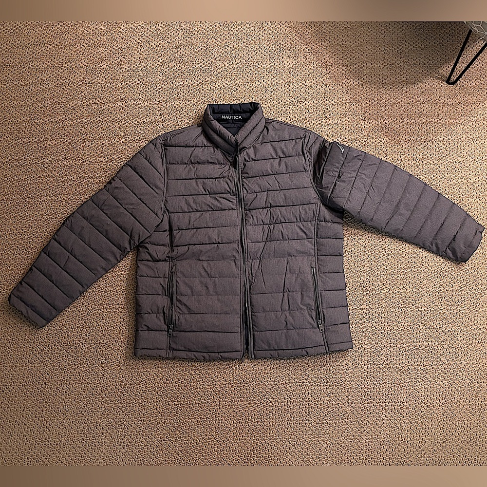 New Men's Nautica Reversible Gray Navy Blue Ski Puffer Winter Coat Jacket XL - Picture 2 of 9